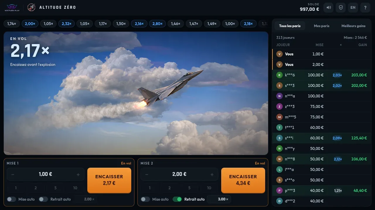 Altitude Zero crash game, fighter jet climbing above the clouds