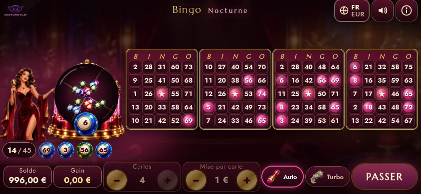 Night Bingo na telefonie w poziomie