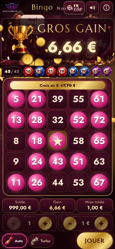 Night Bingo pe telefon, în modul portret