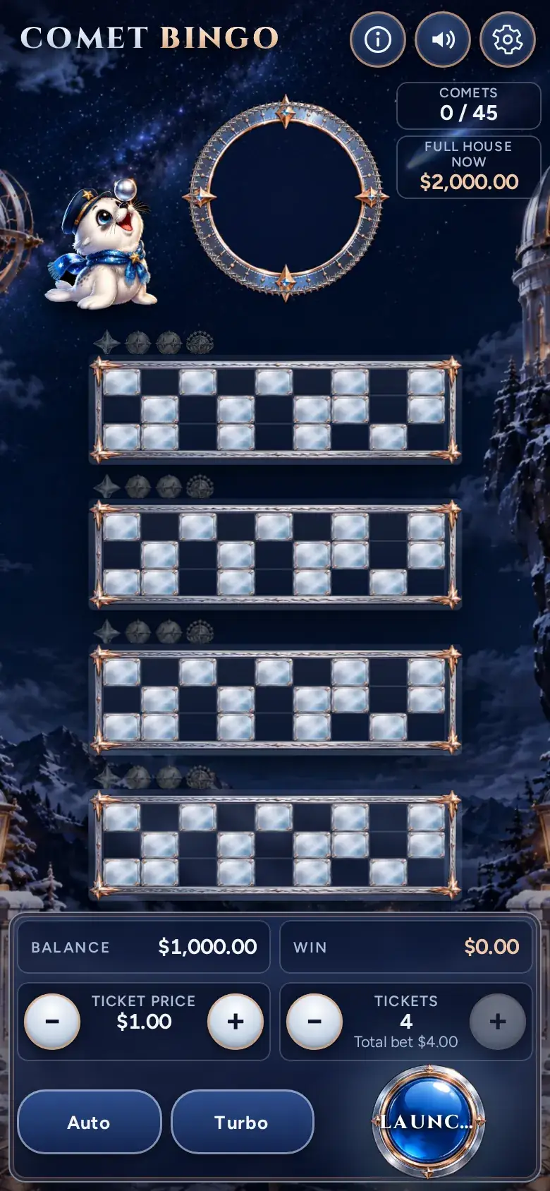 Comet Bingo on an upright phone, the comet ring above a column of tickets