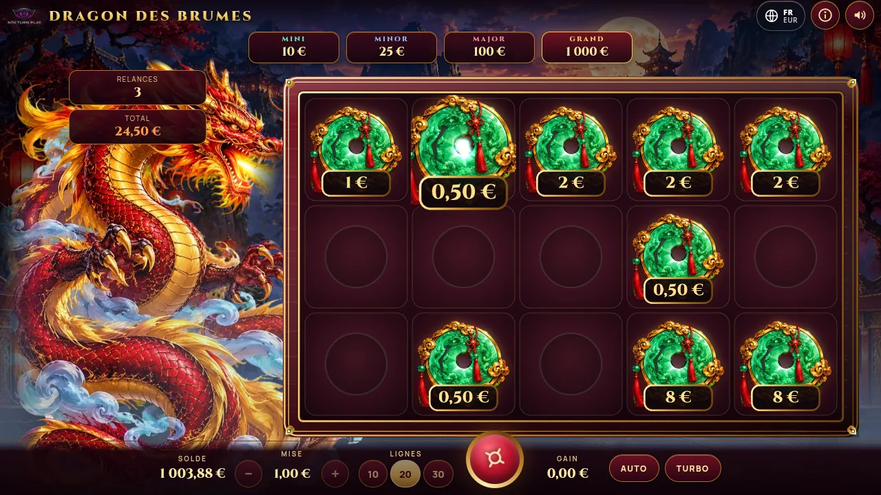Bonus Perla di Mist Dragon con monete di giada bloccate e jackpot in alto
