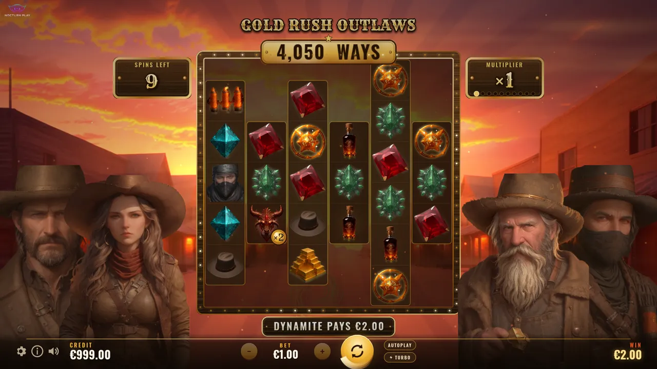 Gold Rush Outlaws free spins with climbing multiplier