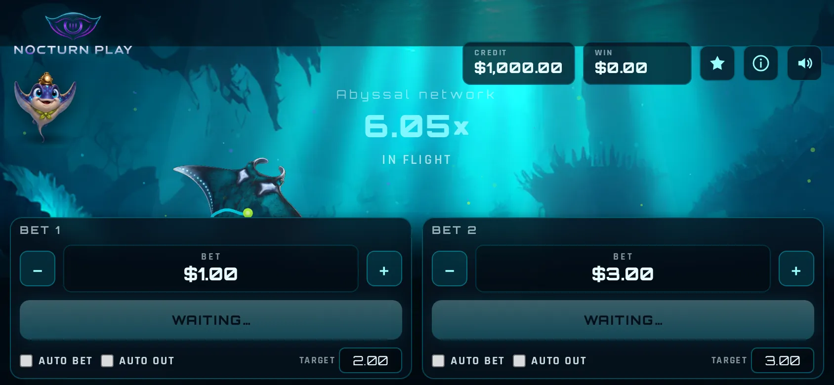 Lumen Drift on a phone in landscape, Bubbles the small manta mascot beside the multiplier