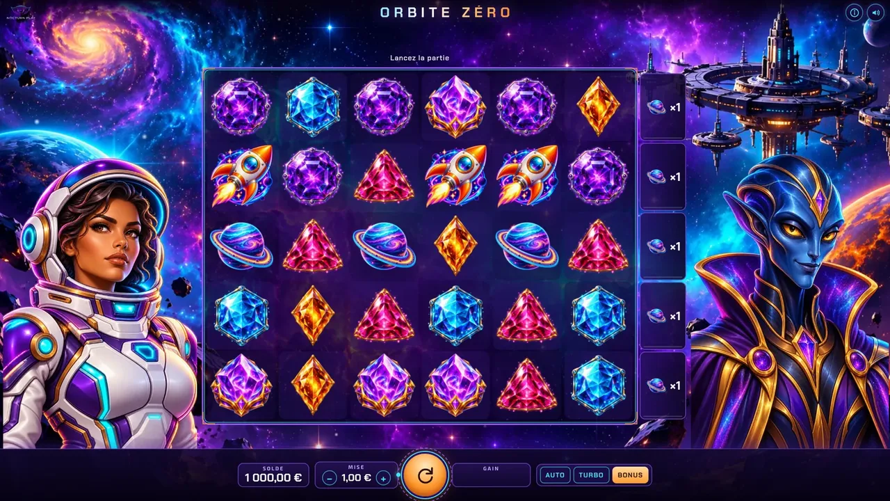Zero Orbit 6x5 cluster grid with planet multipliers beside each row