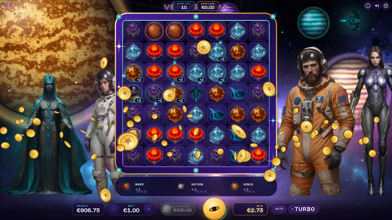 Vénus Nova free spins intro through the wormhole